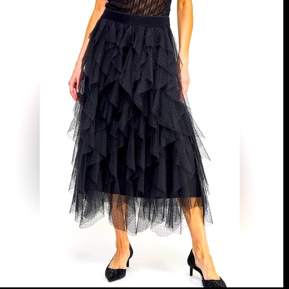 Trending Fun and Flirty Ruffled Tulle Pull on Stretch Waist Midi Skirt - Picture 4 of 7